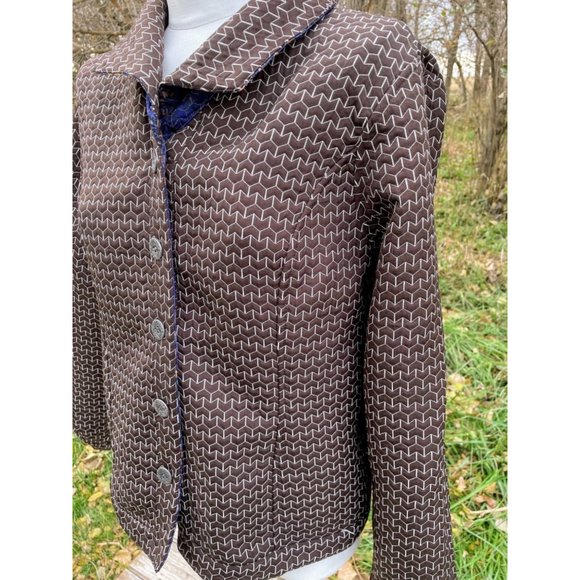 Vintage quilted Reversible Blazer Jacket Abstract blue Brown - Picture 11 of 12